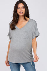 Heather Grey Basic Pocket Front Short Sleeve Maternity Top