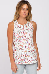 Ivory Floral Split Neck Tank Top