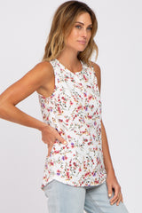 Ivory Floral Split Neck Tank Top