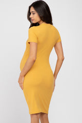 Yellow Ribbed Fitted Maternity Dress