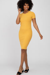 Yellow Ribbed Fitted Dress