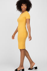 Yellow Ribbed Fitted Dress