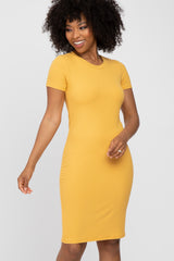 Yellow Ribbed Fitted Dress