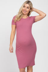 Mauve Ribbed Fitted Maternity Dress