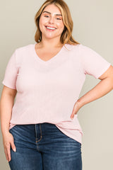 Pink Textured V-Neck Plus Top