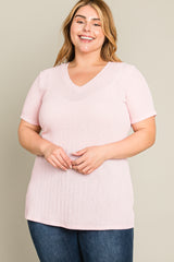 Pink Textured V-Neck Plus Top