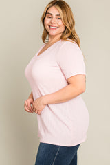 Pink Textured V-Neck Plus Top