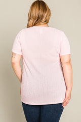 Pink Textured V-Neck Plus Top