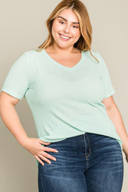 Mint Green Textured V-Neck Plus Top