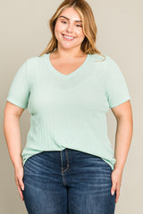 Mint Green Textured V-Neck Plus Top