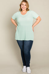 Mint Green Textured V-Neck Plus Top