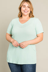 Mint Green Textured V-Neck Plus Top