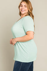 Mint Green Textured V-Neck Plus Top