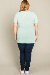 Mint Green Textured V-Neck Plus Top