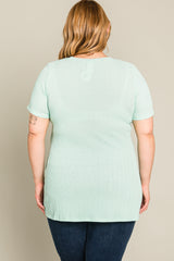 Mint Green Textured V-Neck Plus Top