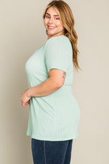 Mint Green Textured V-Neck Plus Top