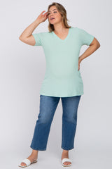 Mint Green Textured V-Neck Maternity Plus Top