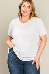 White Textured V-Neck Maternity Plus Top