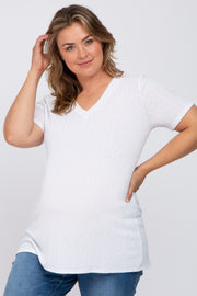 White Textured V-Neck Maternity Plus Top