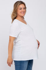 White Textured V-Neck Maternity Plus Top