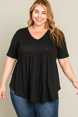 Black Textured V-Neck Plus Top