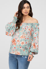 Mint Green Floral Off Shoulder Maternity Blouse