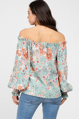 Mint Green Floral Off Shoulder Maternity Blouse