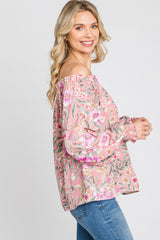 Pink Floral Off Shoulder Blouse