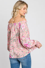 Pink Floral Off Shoulder Blouse