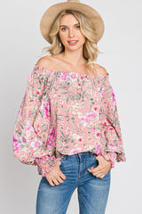 Pink Floral Off Shoulder Blouse