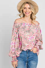 Pink Floral Off Shoulder Blouse