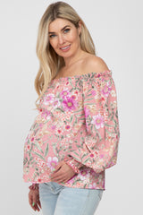 Pink Floral Off Shoulder Maternity Blouse