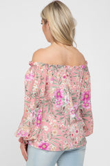 Pink Floral Off Shoulder Maternity Blouse