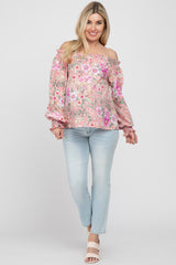 Pink Floral Off Shoulder Maternity Blouse