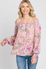 Pink Floral Off Shoulder Blouse