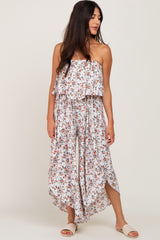 Ivory Floral Split Hem Strapless Jumpsuit