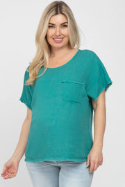 Jade Linen Frayed Short Sleeve Maternity Top