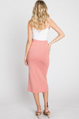 Peach Sweater Knit Split Back Midi Skirt