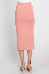 Peach Sweater Knit Split Back Midi Skirt