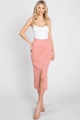 Peach Sweater Knit Split Back Midi Skirt