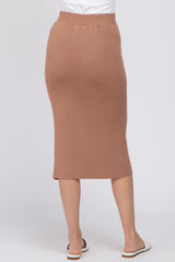 Mocha Sweater Knit Split Back Midi Skirt