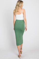 Light Olive Sweater Knit Split Back Midi Skirt