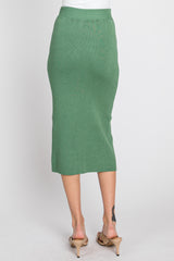 Light Olive Sweater Knit Split Back Midi Skirt