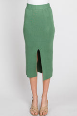 Light Olive Sweater Knit Split Back Midi Skirt