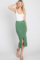 Light Olive Sweater Knit Split Back Midi Skirt