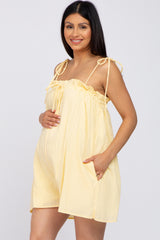 Yellow Shoulder Tie Ruffle Square Neck Maternity Romper