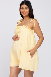 Yellow Shoulder Tie Ruffle Square Neck Maternity Romper