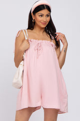 Pink Shoulder Tie Ruffle Square Neck Maternity Romper