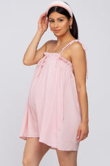 Pink Shoulder Tie Ruffle Square Neck Maternity Romper