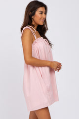 Pink Shoulder Tie Ruffle Square Neck Romper